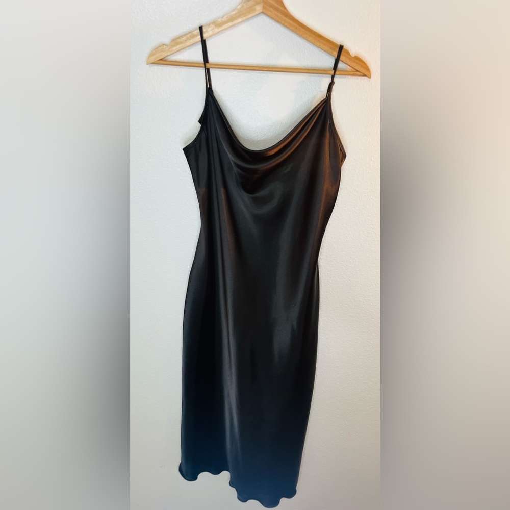Bebe - Satin Cowl Neck Slip Midi Dress - Black - Small/medium